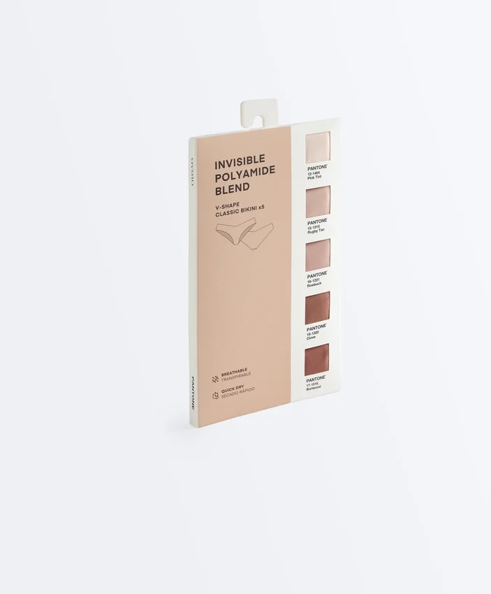 5 klasycznych majtek z mieszanki poliamidu z niewidocznym wycięciem w kształcie litery V w kolorach Pantone™ 5 klasycznych majtek z mieszanki poliamidu z niewidocznym wycięciem w kształcie litery V w kolorach Pantone™