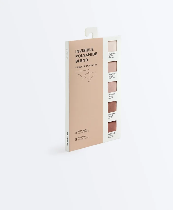 5 par niewidocznych brazylijskich majtek z mieszanki poliamidu Pantone™ 5 par niewidocznych brazylijskich majtek z mieszanki poliamidu Pantone™