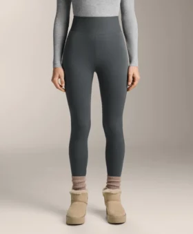 Bardzo wysokie, bezszwowe, wyjątkowo ciepłe legginsy z prążkowanym wykończeniem, sięgające do kostek, 70 cm