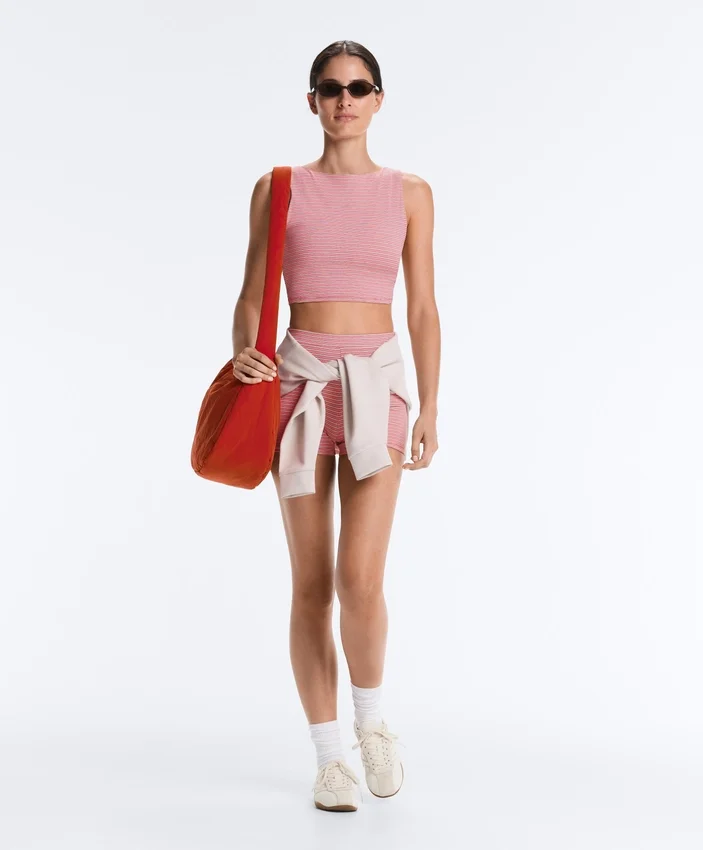 Comfortlux Spodnie typu hot pants z wysokim stanem (5 cm) w paski Comfortlux Spodnie typu hot pants z wysokim stanem (5 cm) w paski