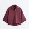 Bluza polo z mieszanki bawełny z szerokimi rękawami Bluza polo z mieszanki bawełny z szerokimi rękawami