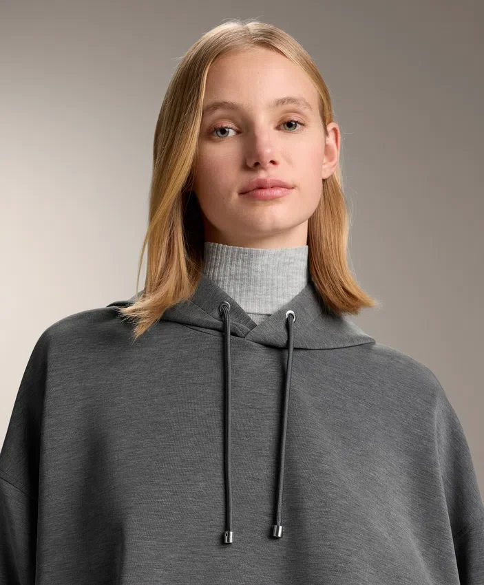 Bluza z kapturem o prostym kroju z szczotkowanego modalu w kolorze melanżowym Bluza z kapturem o prostym kroju z szczotkowanego modalu w kolorze melanżowym