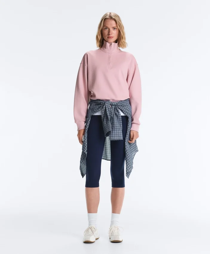 Bluza z pikowanego materiału z wysokim kołnierzem i zamkiem błyskawicznym, z dodatkiem bawełny Bluza z pikowanego materiału z wysokim kołnierzem i zamkiem błyskawicznym, z dodatkiem bawełny