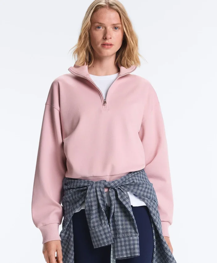 Bluza z pikowanego materiału z wysokim kołnierzem i zamkiem błyskawicznym, z dodatkiem bawełny Bluza z pikowanego materiału z wysokim kołnierzem i zamkiem błyskawicznym, z dodatkiem bawełny