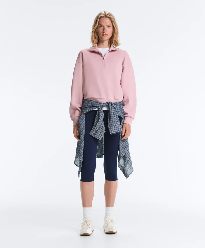 Bluza z pikowanego materiału z wysokim kołnierzem i zamkiem błyskawicznym, z dodatkiem bawełny Bluza z pikowanego materiału z wysokim kołnierzem i zamkiem błyskawicznym, z dodatkiem bawełny