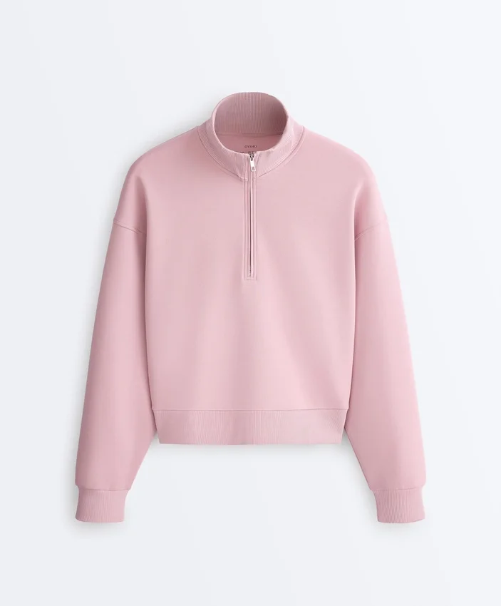 Bluza z pikowanego materiału z wysokim kołnierzem i zamkiem błyskawicznym, z dodatkiem bawełny Bluza z pikowanego materiału z wysokim kołnierzem i zamkiem błyskawicznym, z dodatkiem bawełny