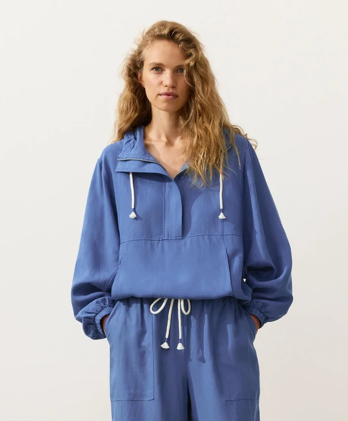 Bluza z półsuwakiem i kieszenią z przodu, mieszanka lyocellu i 24% lnu Bluza z półsuwakiem i kieszenią z przodu, mieszanka lyocellu i 24% lnu