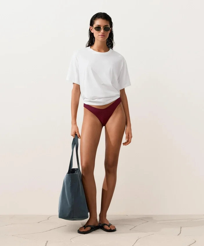 Brazylijskie majtki bikini z wycięciem w kształcie litery U z żakardu w drobną kratkę Brazylijskie majtki bikini z wycięciem w kształcie litery U z żakardu w drobną kratkę