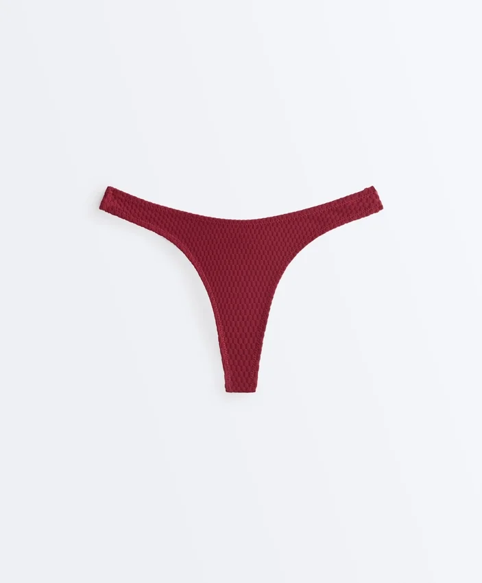 Brazylijskie majtki bikini z wycięciem w kształcie litery U z żakardu w drobną kratkę Brazylijskie majtki bikini z wycięciem w kształcie litery U z żakardu w drobną kratkę