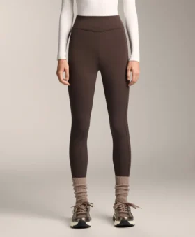 Ciepłe legginsy z wysokim stanem, sięgające do kostek, z kieszeniami, 70 cm