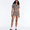 Comfortlux Spodnie typu hot pants z wysokim stanem (5 cm) w paski Comfortlux Spodnie typu hot pants z wysokim stanem (5 cm) w paski
