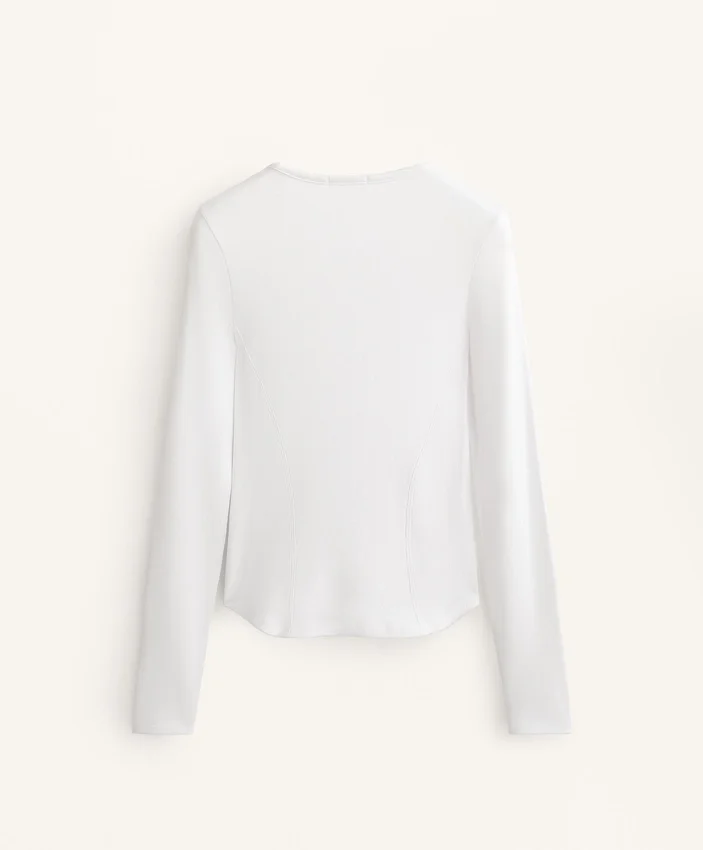 Dopasowany T-shirt z długim rękawem z dzianiny prążkowanej z bawełny i modalu Dopasowany T-shirt z długim rękawem z dzianiny prążkowanej z bawełny i modalu