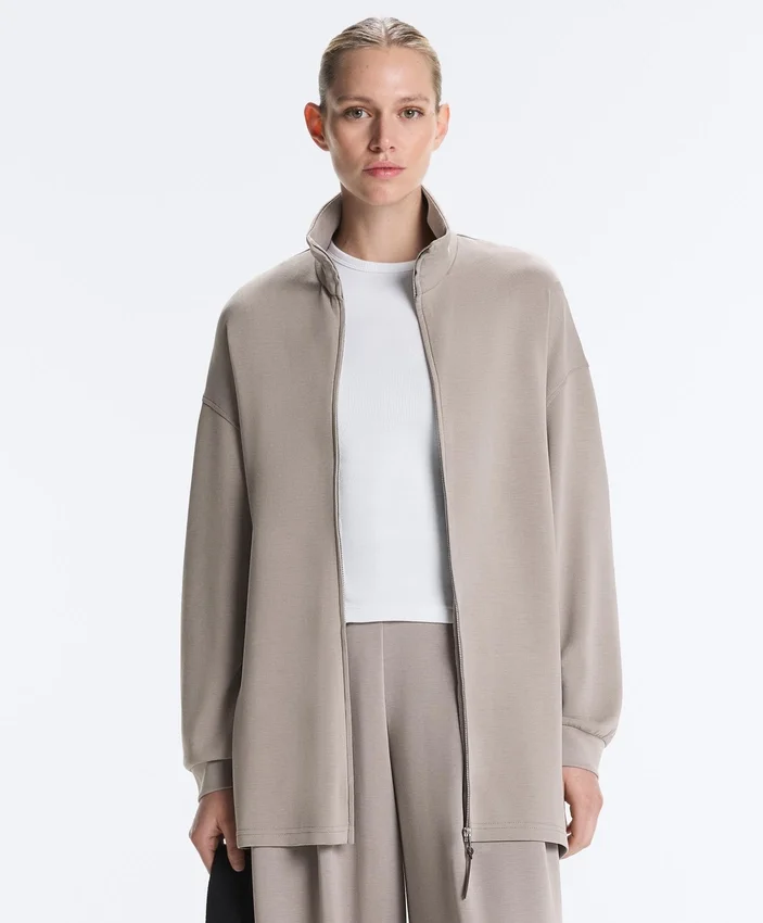 Długa kurtka gorsetowa z miękkim paskiem Soft Touch z modalu Długa kurtka gorsetowa z miękkim paskiem Soft Touch z modalu