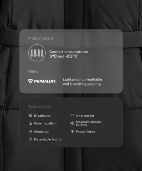 Długa, pikowana kurtka z materiału hydrofobowego Primaloft®