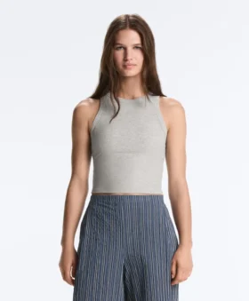 Długi bezrękawnik z mieszanki modalu z prążkowanym wykończeniem Długi bezrękawnik z mieszanki modalu z prążkowanym wykończeniem
