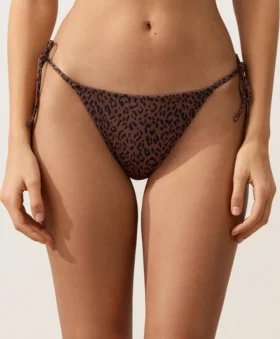 Figi Bikini o średnim stopniu zakrycia z nadrukiem lamparta i wiązaniem Figi Bikini o średnim stopniu zakrycia z nadrukiem lamparta i wiązaniem