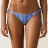 Figi bikini o średnim stopniu zakrycia z wiązaniem z nadrukiem w kratkę