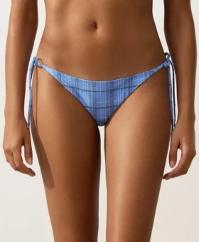 Figi bikini o średnim stopniu zakrycia z wiązaniem z nadrukiem w kratkę Figi bikini o średnim stopniu zakrycia z wiązaniem z nadrukiem w kratkę