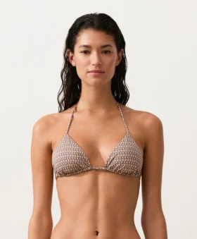 Górka bikini z trójkątnymi miseczkami z nadrukiem mini i metaliczną nicią Górka bikini z trójkątnymi miseczkami z nadrukiem mini i metaliczną nicią