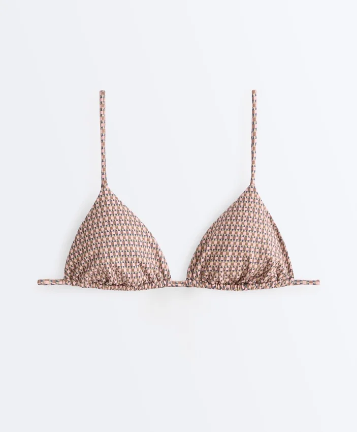 Górka bikini z trójkątnymi miseczkami z nadrukiem mini i metaliczną nicią Górka bikini z trójkątnymi miseczkami z nadrukiem mini i metaliczną nicią