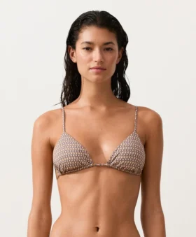 Górka bikini z trójkątnymi miseczkami z nadrukiem mini i metaliczną nicią Górka bikini z trójkątnymi miseczkami z nadrukiem mini i metaliczną nicią
