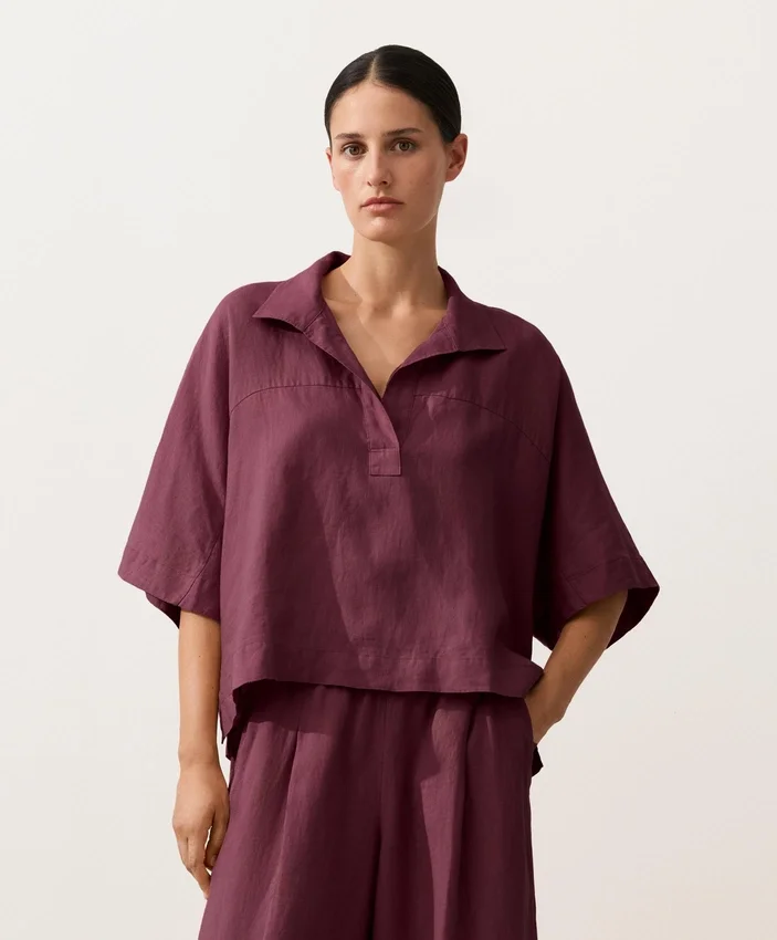 Koszula oversize z krótkim rękawem, 100% len Koszula oversize z krótkim rękawem, 100% len