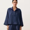 Koszula polo oversize z długim rękawem, w 100% z lnu Koszula polo oversize z długim rękawem, w 100% z lnu
