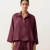 Koszula polo oversize z długim rękawem, w 100% z lnu Koszula polo oversize z długim rękawem, w 100% z lnu