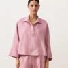 Koszula polo oversize z długim rękawem, w 100% z lnu Koszula polo oversize z długim rękawem, w 100% z lnu