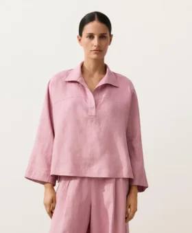 Koszula polo oversize z długim rękawem, w 100% z lnu