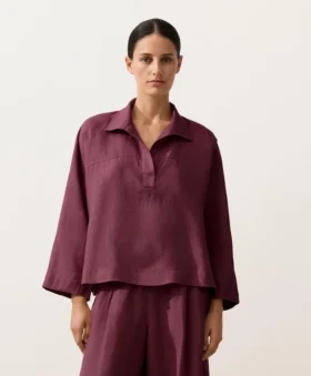 Koszula polo oversize z długim rękawem, w 100% z lnu