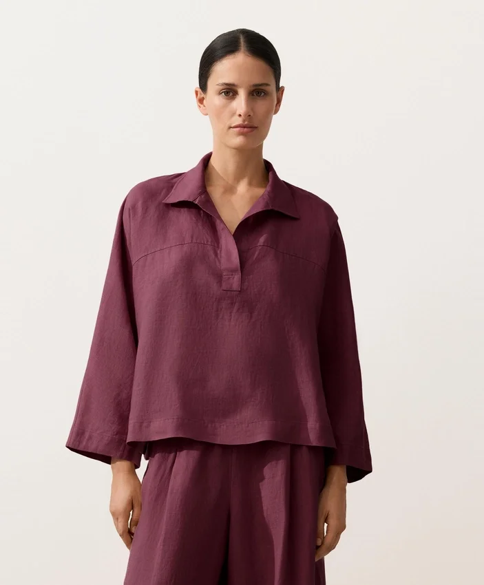 Koszula polo oversize z długim rękawem, w 100% z lnu Koszula polo oversize z długim rękawem, w 100% z lnu