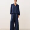 Koszula polo oversize z długim rękawem, w 100% z lnu Koszula polo oversize z długim rękawem, w 100% z lnu