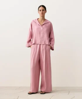 Koszula polo oversize z długim rękawem, w 100% z lnu
