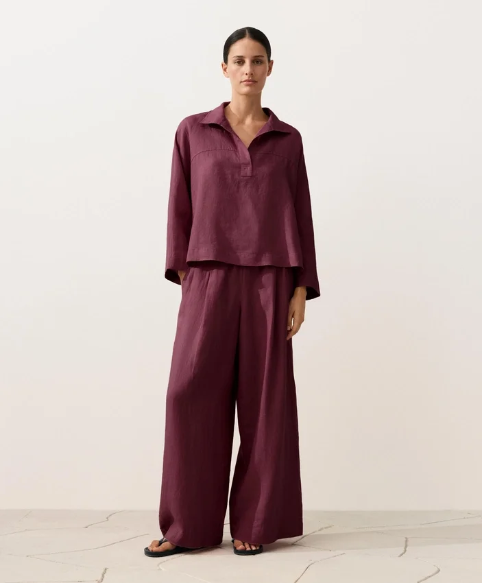 Koszula polo oversize z długim rękawem, w 100% z lnu Koszula polo oversize z długim rękawem, w 100% z lnu