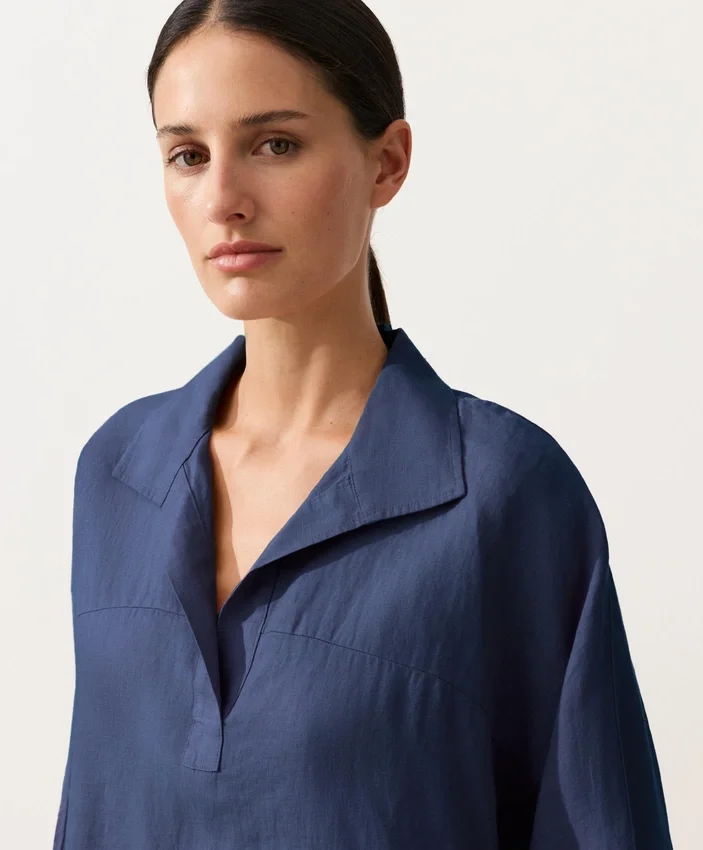 Koszula polo oversize z długim rękawem, w 100% z lnu Koszula polo oversize z długim rękawem, w 100% z lnu