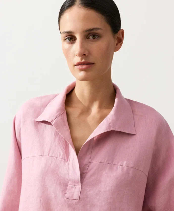 Koszula polo oversize z długim rękawem, w 100% z lnu Koszula polo oversize z długim rękawem, w 100% z lnu