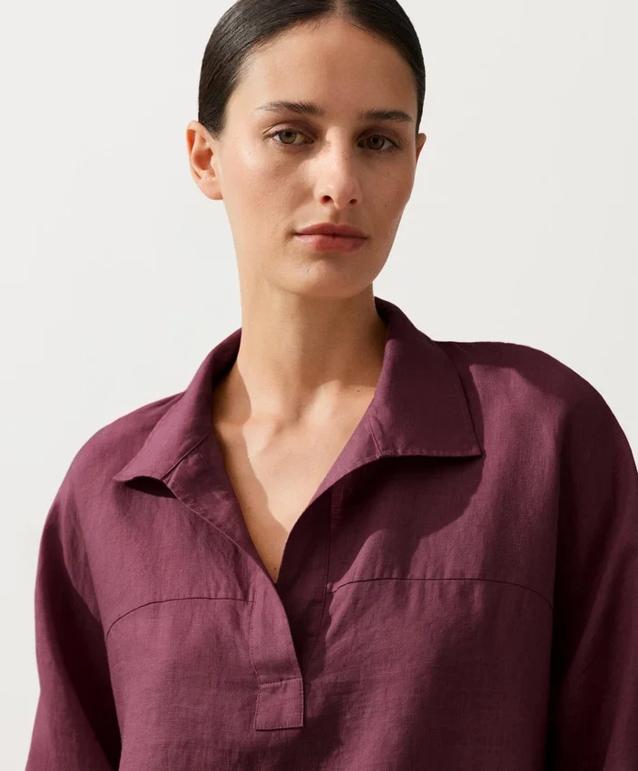 Koszula polo oversize z długim rękawem, w 100% z lnu Koszula polo oversize z długim rękawem, w 100% z lnu
