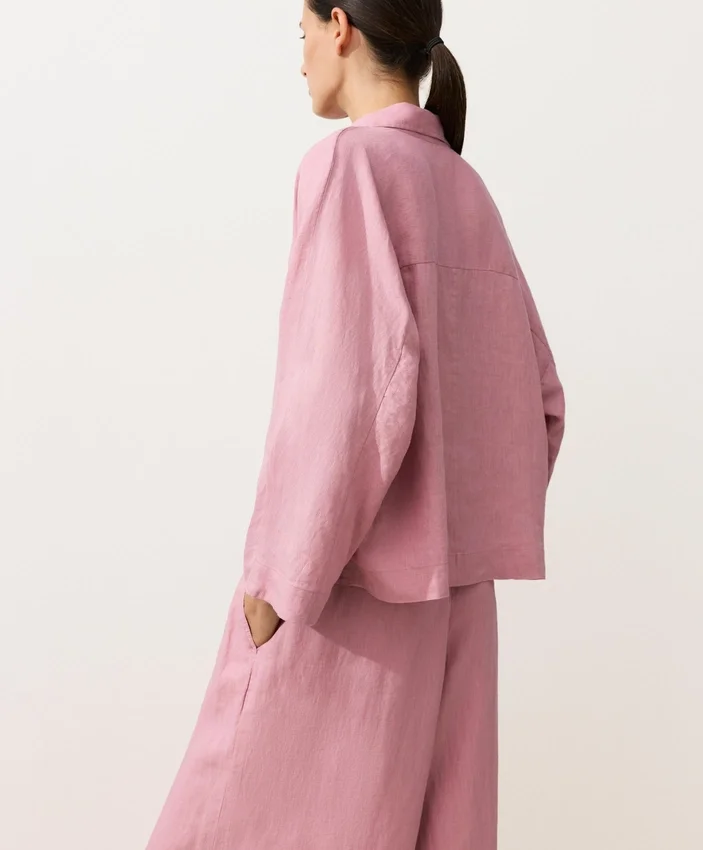 Koszula polo oversize z długim rękawem, w 100% z lnu Koszula polo oversize z długim rękawem, w 100% z lnu