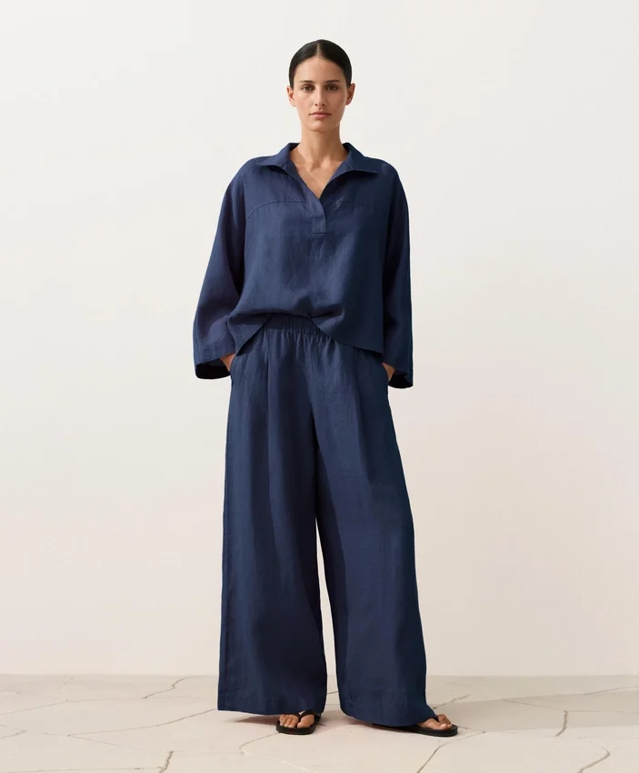 Koszula polo oversize z długim rękawem, w 100% z lnu Koszula polo oversize z długim rękawem, w 100% z lnu