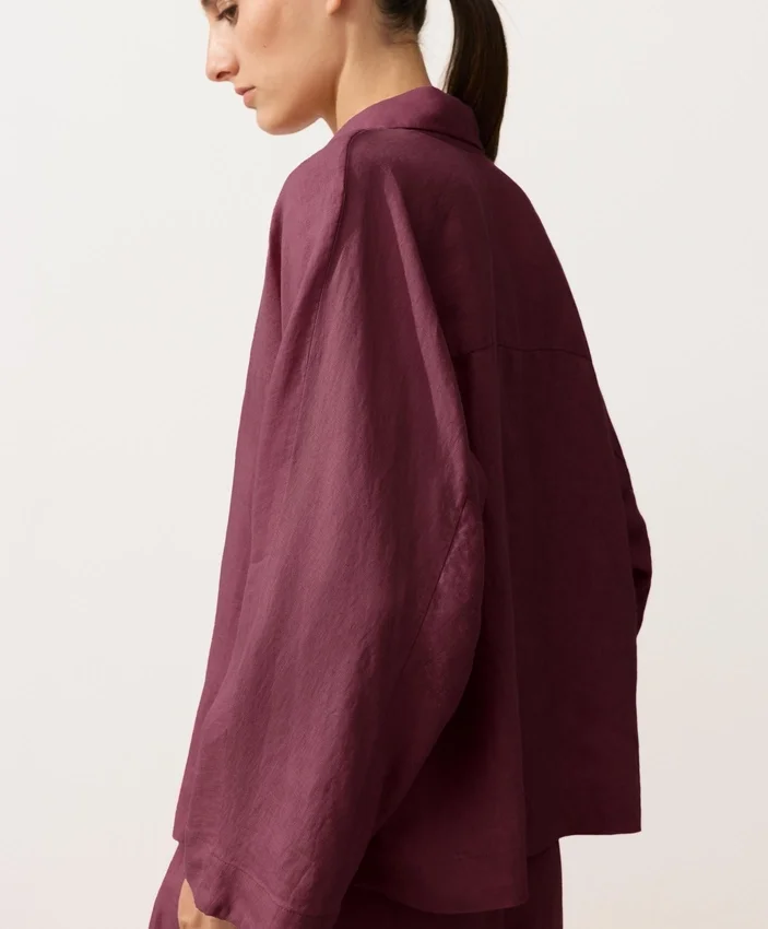 Koszula polo oversize z długim rękawem, w 100% z lnu Koszula polo oversize z długim rękawem, w 100% z lnu