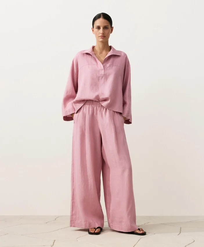 Koszula polo oversize z długim rękawem, w 100% z lnu Koszula polo oversize z długim rękawem, w 100% z lnu