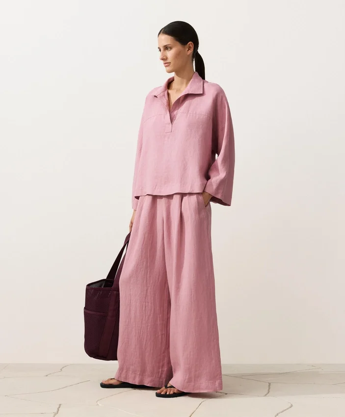 Koszula polo oversize z długim rękawem, w 100% z lnu Koszula polo oversize z długim rękawem, w 100% z lnu