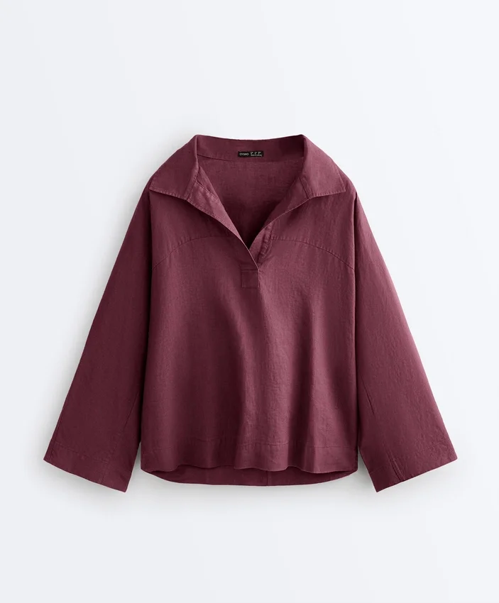 Koszula polo oversize z długim rękawem, w 100% z lnu Koszula polo oversize z długim rękawem, w 100% z lnu