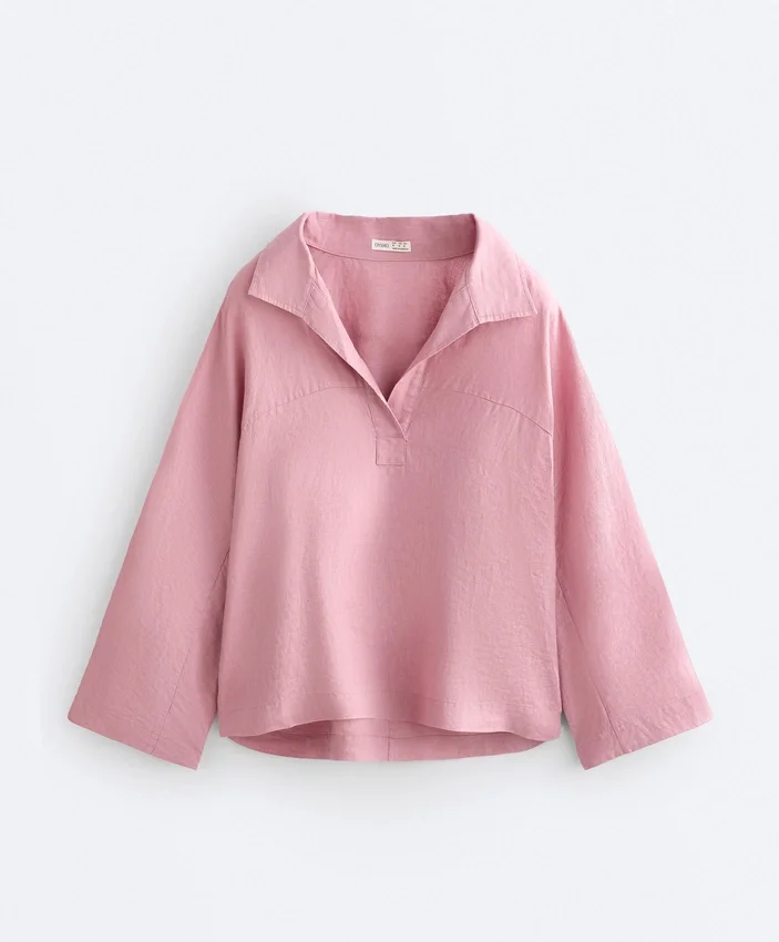Koszula polo oversize z długim rękawem, w 100% z lnu Koszula polo oversize z długim rękawem, w 100% z lnu