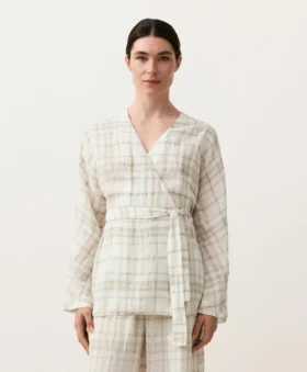 Koszula w stylu kimono z mieszanki lnu i lyocellu w kratę