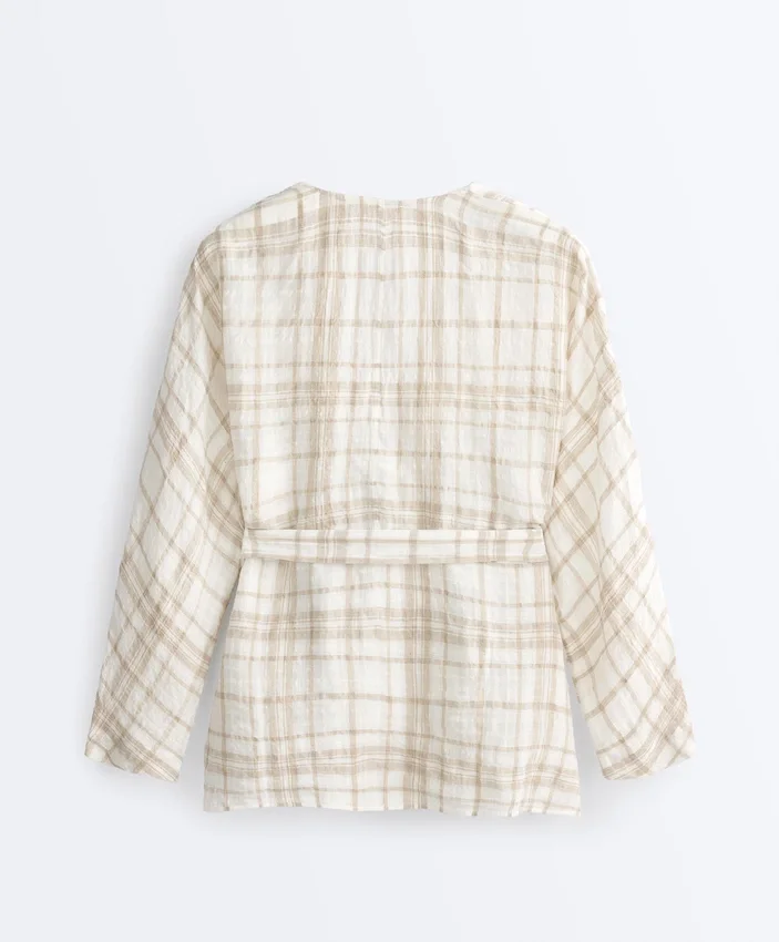 Koszula w stylu kimono z mieszanki lnu i lyocellu w kratę Koszula w stylu kimono z mieszanki lnu i lyocellu w kratę