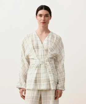 Koszula w stylu kimono z mieszanki lnu i lyocellu w kratę