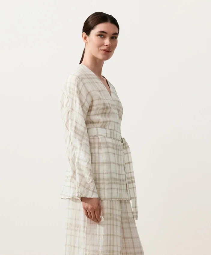 Koszula w stylu kimono z mieszanki lnu i lyocellu w kratę Koszula w stylu kimono z mieszanki lnu i lyocellu w kratę