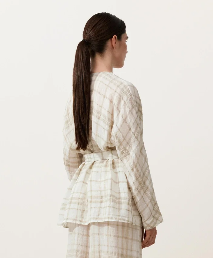 Koszula w stylu kimono z mieszanki lnu i lyocellu w kratę Koszula w stylu kimono z mieszanki lnu i lyocellu w kratę